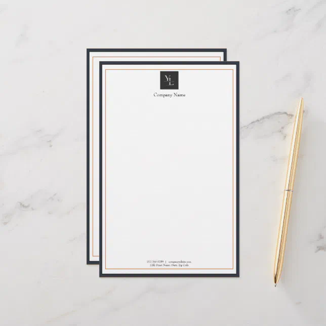 Modern Black White Gold with Business Logo Stationery