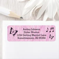 Music Butterfly Leaves Pink Purple Wood Wedding Label