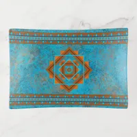 Southwest Mountain Peaks Turquoise Geometric Trinket Tray