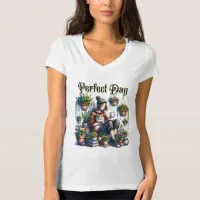 Perfect Day | Girl Reading with Cat and Plants T-Shirt