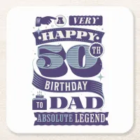  Vintage Retro Style Typography 50th Birthday Dad  Square Paper Coaster