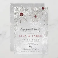 Silver Red Snowflakes Winter Engagement Party  Invitation