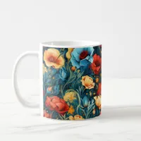 Beautiful Yellow Red Blue Flowers Botanical Print Coffee Mug