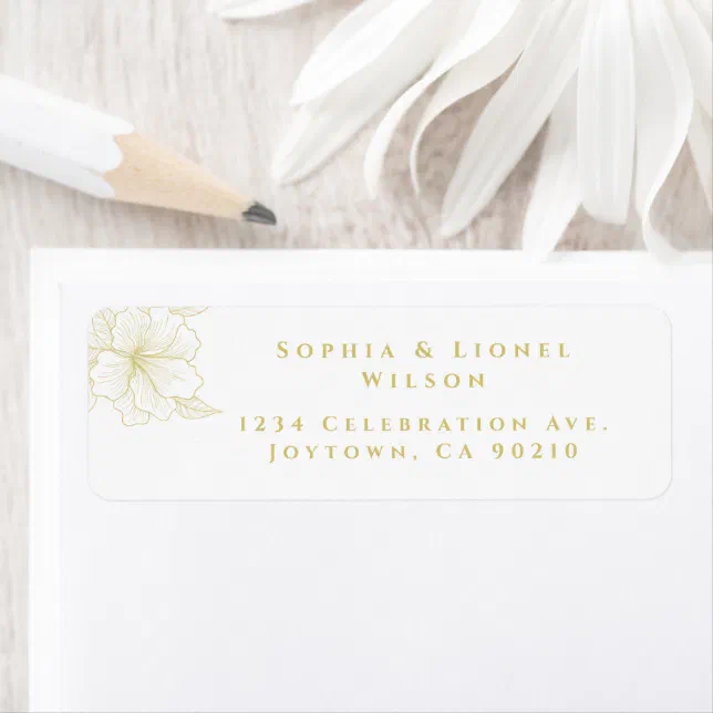 Elegant Minimalist Golden Floral Wedding Label