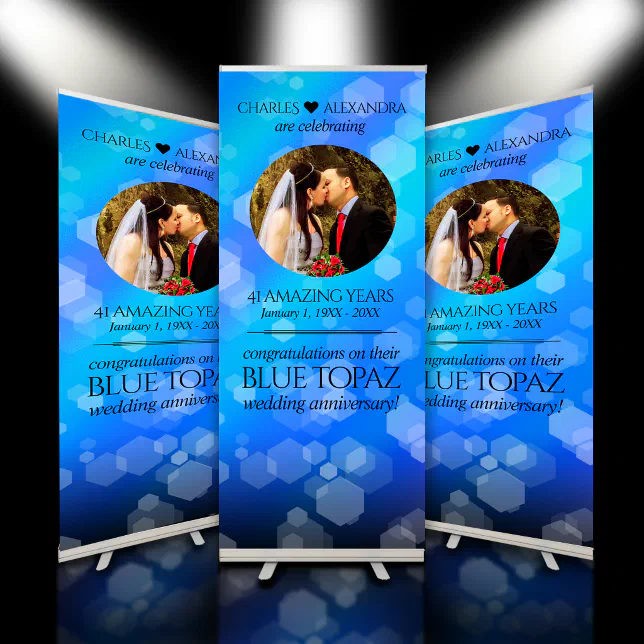 Elegant 41st Blue Topaz Wedding Anniversary Retractable Banner