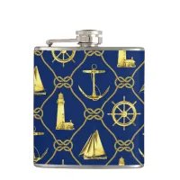 Classic Nautical Gold Blue Flask