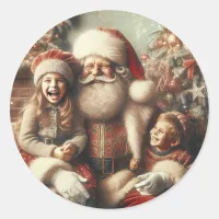 Vintage Santa Claus and Children Classic Round Sticker