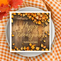 Yellow Autumn Leaves on Wood Thanksgiving Napkins