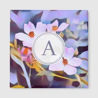 Purple and Blue Floral with Initial Magnet