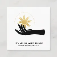 *~* Hand Holding Sun Black Gold Cosmic Energy  Square Business Card