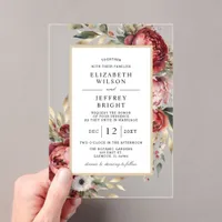 Elegant Burgundy Blush Botanical Floral Wedding Acrylic Invitations