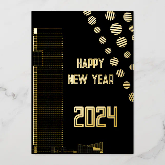 Modern happy New Year 2024 Foil Holiday Card