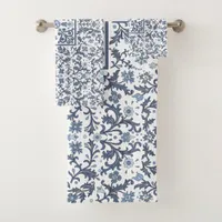 Denim Blue Floral Bath Towel Set