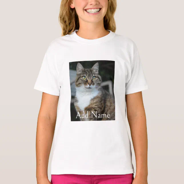 Custom Photo Cat and Name Personalized Girl Kid T-Shirt