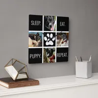 Cute Dog Sleep Eat Repeat Animal Lover's Modern  Square Wall Clock