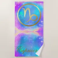 Zodiac Sign Capricorn Gold, Colorful Background | Beach Towel