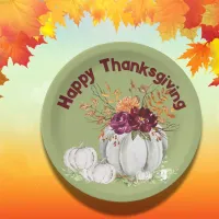 Simple White Pumpkin & Floral Thanksgiving | Paper Plates