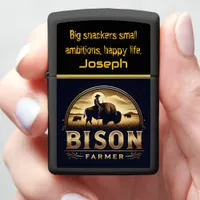 Bison Farmer Tending to His Herd in Golden Fields Zippo Lighter