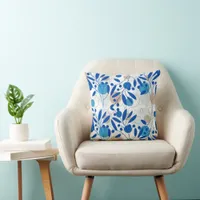 Abstract sea blue & sand botanical leaf throw pill throw pillow