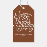 Happy Thanksgiving Modern Script Harvest Brown Gift Tags