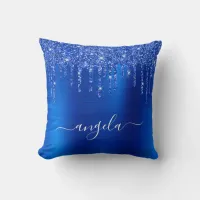 Royal Blue Dripping Glitter Glam Name Throw Pillow