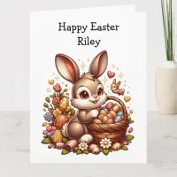 Big Cute Vintage Easter Bunny, Basket and Eggs Card