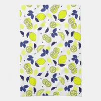 Yellow Lemon Print and Blue Leaves Food Pattern Kitchen Towel