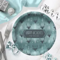 Deer Antlers Arrows Christmas Pattern Teal ID861 Paper Plates