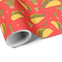 Hand Drawn Tacos and Chillies Mexican Food Print Wrapping Paper