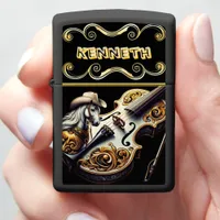 Western-Inspired Golden Violin Artistic Detail Zippo Lighter