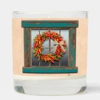 Southwest Chile Wreath Weathered Blue Wood Window Scented Candle