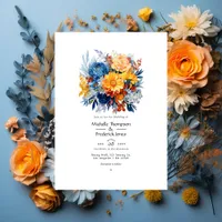 Blue, Orange and Yellow Floral Wedding Invitation