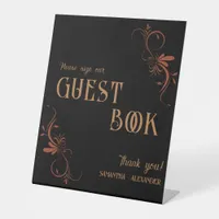 Gothic Copper Gold Whimsigoth Wedding Guest Book Pedestal Sign