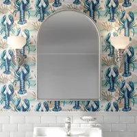 Blue Lobsters and Seashells Coastal Wallpaper