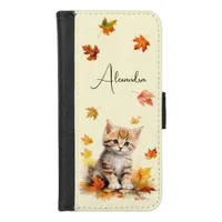 Cute Orange Tabby Kitten in Fall Leaves iPhone 8/7 Wallet Case