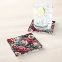 Timeless Rose Floral Charm Glass Coaster