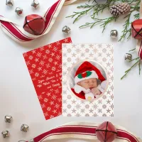 Custom Photo Santa Baby Snowflakes White Red Gold Foil Holiday Card