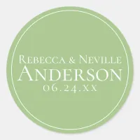 Simple Elegant Modern Sage Text Wedding Classic Round Sticker