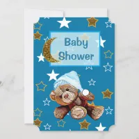 Blue and Gold Moon and Stars Baby Shower Invites