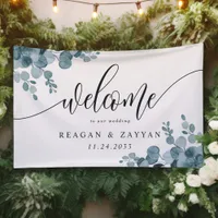 Dusty Blue Eucalyptus Greenery Wedding Welcome Banner