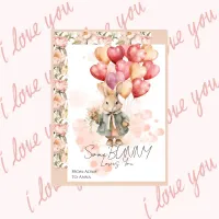 Some Bunny Loves You Valentines Red Heart Peony Holiday Card