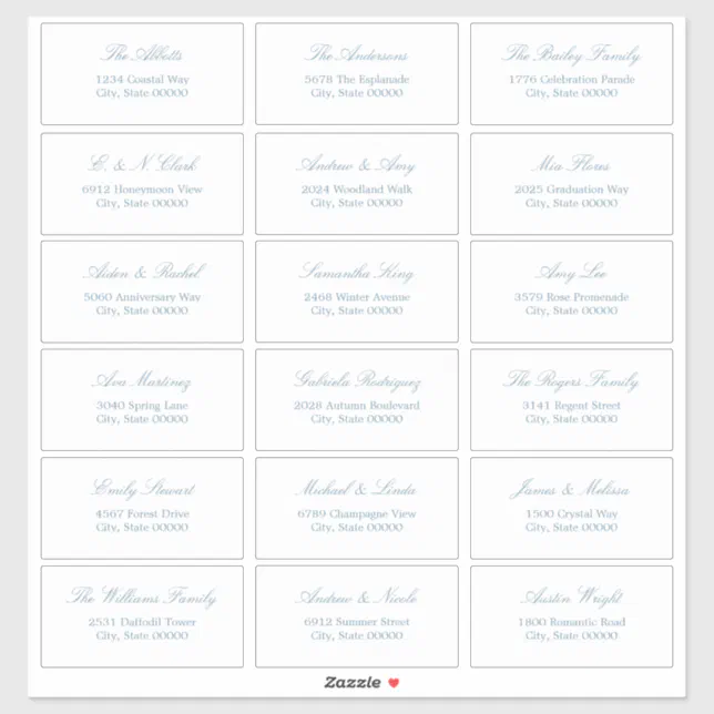 Dusty Blue Script 18 Guest Address Labels