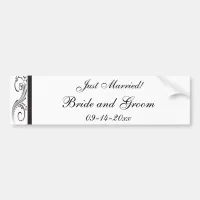 Black and White Swirls Just Married Bumper Sticker