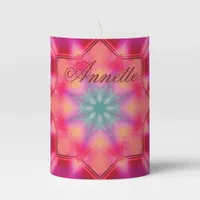 Monogram Name Colorful Blue Star Pattern | Pillar Candle