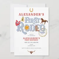 Blue Wild West First Rodeo Baby Boy 1st Birthday Invitation