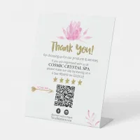 *~* FLORAL PINK Review Logo THANK YOU QR AP8 Pedestal Sign