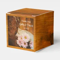 Faux Barn Wood Pink Daisies Cowboy Boots Wedding Favor Boxes