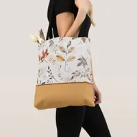 Cozy Autumn Leaves Botanical Print Color Block Tote Bag