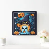 Ghostly pumpkins bring Halloween spirit to life Square Wall Clock