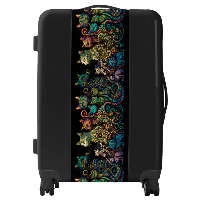 Stylized Cat Tribe Colors on Black Frieze Luggage
